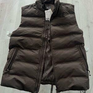 H&M Brown/Khaki Quilted Puffer Vest with High Collar